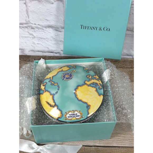 VTG Tiffany & Co France World Discovery Map Ceramic Trinket Box Dish Lid GIFT - Picture 2 of 16